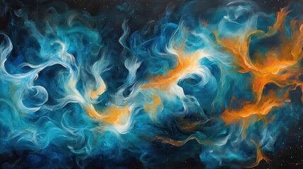 Poster - Swirling blue and orange painted clouds in space art