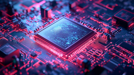 Poster - Futuristic processor concept. Global database in digital cyberspace. 3D illustration on the topic of artificial intelligence