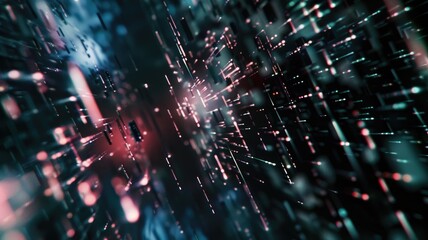 Poster - Experience a captivating 3D optical illusion with glitch textures. The design boasts abstract patterns, vibrant colors, and a futuristic feel, making it ideal for creative projects.