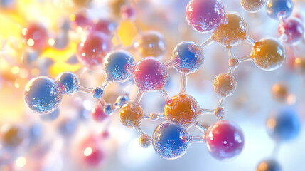 Poster - Abstract molecule model. Digital technology in genetic engineering. Artificial Intelligence in molecular synthesis. 3D illustration on a futuristic background