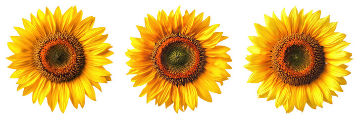 Wall Mural - png three vibrant sunflowers aligned, element set on transparent background