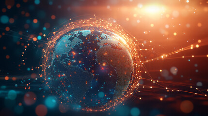 Poster - Futuristic CPU. Quantum processor in the global computer network. 3d illustration of digital cyber space