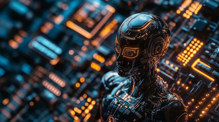 Poster - artificial intelligence, digital mind, computer technology. motherboard, processor, cpu, quantum com
