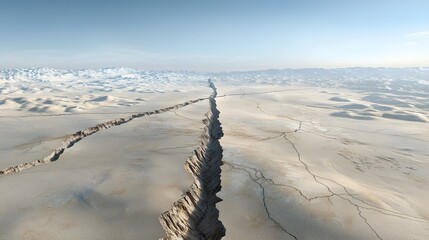 Aufkleber - Aerial perspective of a detailed 3D terrain map capturing the intricate fault lines and geological formations of a remote arid landscape