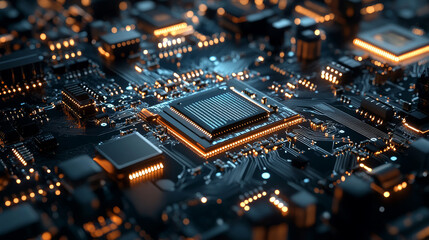 Poster - artificial intelligence, digital mind, computer technology. motherboard, processor, cpu, quantum com