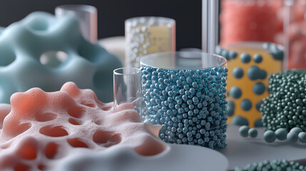 Poster - Science and innovation in cosmetology. Hidden beauty formula. 3D illustration of crystal lattice of synthetic elements
