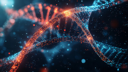 Poster - coding synthetic dna helix. nanotechnology and medical research. stream of binary code in cyberspace