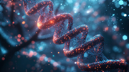 Poster - coding synthetic dna helix. nanotechnology and medical research. stream of binary code in cyberspace