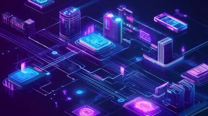 Poster - Protected data. Vortex data flow technology. Cyberpunk funnel 3D illustration. Information flow in abstract cyberspace. Big data and cybersecurity
