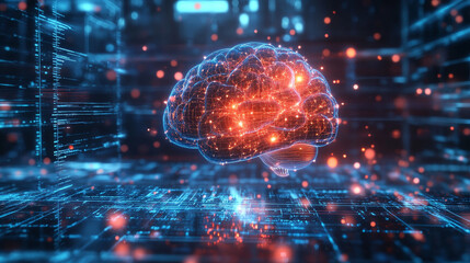 Poster - Digital mind. Technocratic concept of future. Abstract reactor core. Quantum processor and big data. Realistic 3D illustration