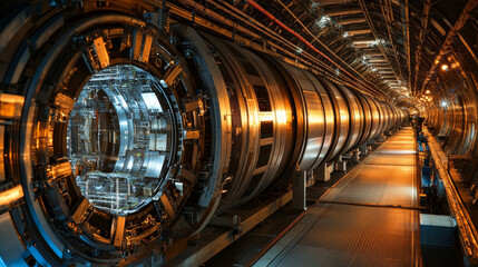 Poster - Information blocks in the data stream. Big Data concept. Quantum computer. Nanotechnology of the future. Hadron Collider, abstract 3d illustration