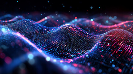 Poster - information loop, encoded data, data stream 3d illustration. linear waves in cyberspace. electrical 