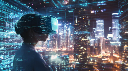 Poster - global network. virtuality in cyberspace. hud. digital technologies of future. telecommunications 3d