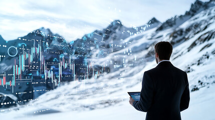 Poster - Analyzing business trends through data visualization in snowy mountain landscape professional environment aerial view