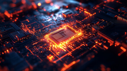 Poster - Quantum flow of information. Strings, beams of digital flow. CPU, processor and data loop. Tension, heat, work overload. Neon stream 3D illustration