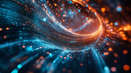 Poster - festive background hi-tech cyber technology. 3d illustration of polygonal fields of current data str