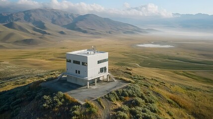 Aufkleber - Radar based early warning system situated in an isolated mountainous landscape used for detecting stress accumulation and activity in nearby fault zones