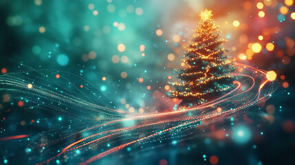 Poster - festive background hi-tech cyber technology. 3d illustration of polygonal fields of current data str