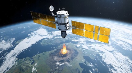 Aufkleber - Radar satellite orbiting the Earth capturing data and imagery to monitor geothermal energy sources and land deformation