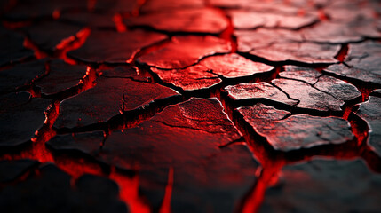 Poster - hexagonal, polygonal, chaotic, tech background. 3d illustration of cracks on surface. red-hot matter