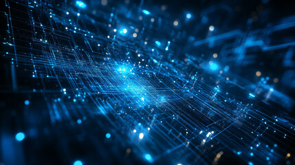 Poster - Cloud technologies. High tech poster. Network space. Internet communications and nanotechnology. Polygonal grid in neon light. Technocratic 3D illustration with bokeh effect