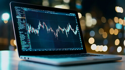 Poster - Analyzing stock market trends urban setting digital display evening ambiance close-up view financial insight