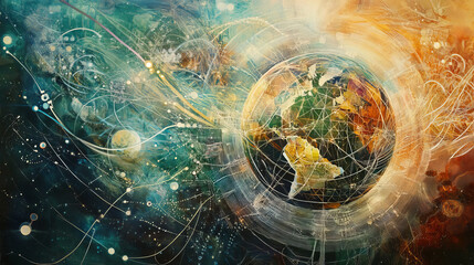 Poster - abstract futuristic background image on the topic of global network communication. polygonal sphere 