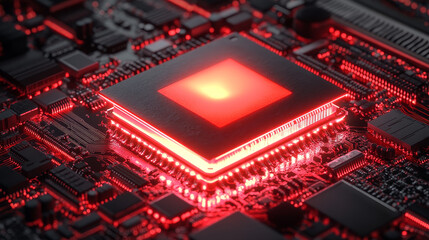 Poster - cybersecurity matrix. futuristic background with a red-hot processor. calculation of data for an abs