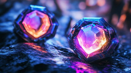 Poster - a field of hexagons in a futuristic 3d illustration. bright color and neon light of the heated edges