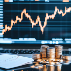 Poster - Analyzing financial growth trends in business office workspace data visualization digital environment close-up view