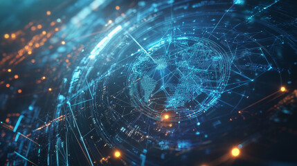 Poster - global network. blockchain 3d illustration. neural networks and artificial intelligence. concept of 