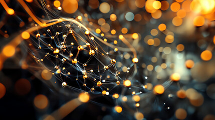 Poster - Cyber network, data flow, open source. 3D illustration of digital hi-tech particles