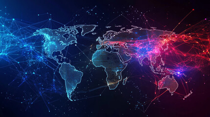 Poster - abstract map of continents. globalization and geopolitics in high-tech world of future. 3d illustrat