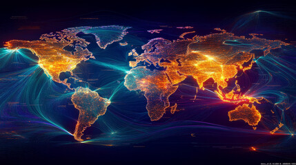 Poster - abstract map of continents. globalization and geopolitics in high-tech world of future. 3d illustrat