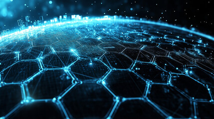 Poster - global information network. nanotechnological concept of programming and communication. futuristic g