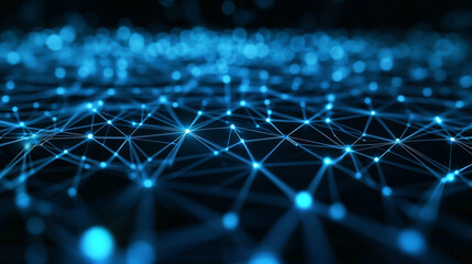 Poster - Neural network, abstract digital concept. Cyber Technologies and Data Security. Polygon network and cloud databases 3d illustration