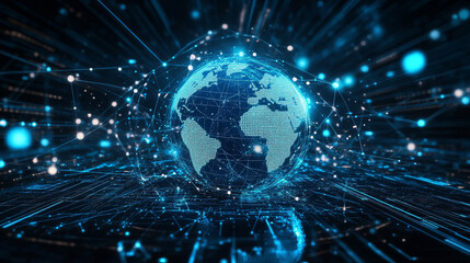 Poster - abstract futuristic background image on the topic of global network communication. polygonal sphere 