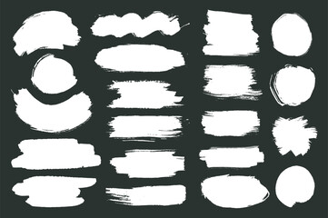 Leinwandbilder - White ink stains mega set in flat graphic design. Collection elements of abstract grunge paint shapes with torn borders, messy watercolor stroke paints, rough paintbrush texture. Vector illustration.