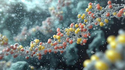 Poster - Genome structure. Medical research and Internet technologies. Nanotechnology in action. Molecule 3D illustration. Lab of the future and collecting global data