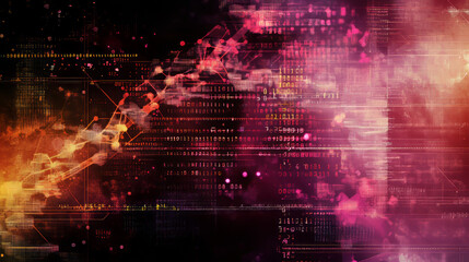 Poster - Global network. Blockchain. Neural networks and artificial intelligence. 3D illustration abstract technological background with binary code elements