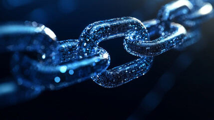 Poster - Global information network is based on Blockchain technology. Visual concept of data processing and storage. Decentralized database. A polygon network merges many blocks into a global array