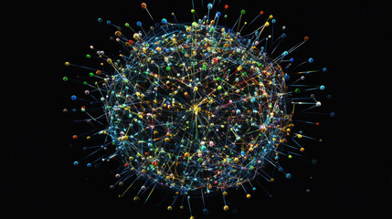 Poster - Global information network is based on Blockchain technology. Visual concept of data processing and storage. Decentralized database. A polygon network merges many blocks into a global array