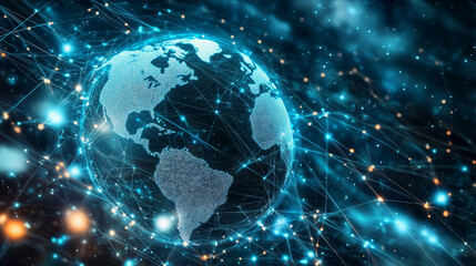 Poster - global communication of the planet earth. data exchange via the internet. modern illustration of dig
