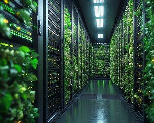 Poster - Modern server room featuring cloud computing and green technology