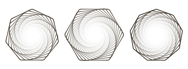 Poster - Set of twisted spirals. Wireframe warp shape. Vector technology tunnels.