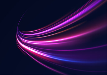 Poster - light and wave begin to twirl and swirl along the road of magic, where neon wind flows in vector spi