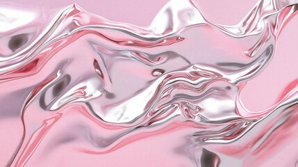 Wall Mural - reflective metallic fluid art with wavy patterns in pink