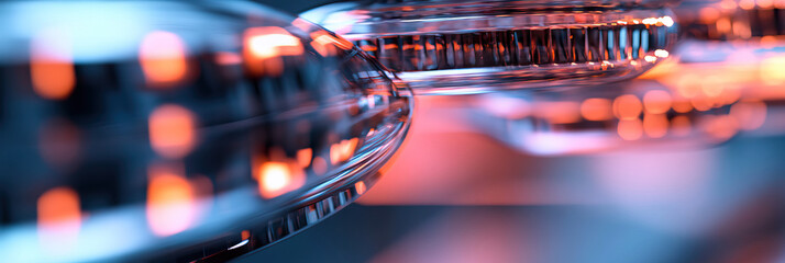Poster - Abstract Interconnected Glass Forms with Orange and Blue Lighting