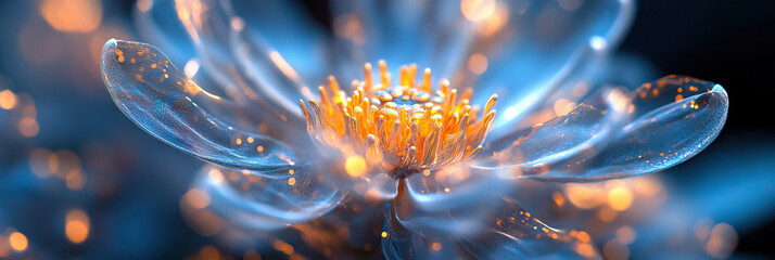 Poster - Digital Render of Translucent Blue Flower with Gold Center