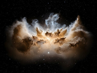 cosmic nebula with brown and white clouds in dark space